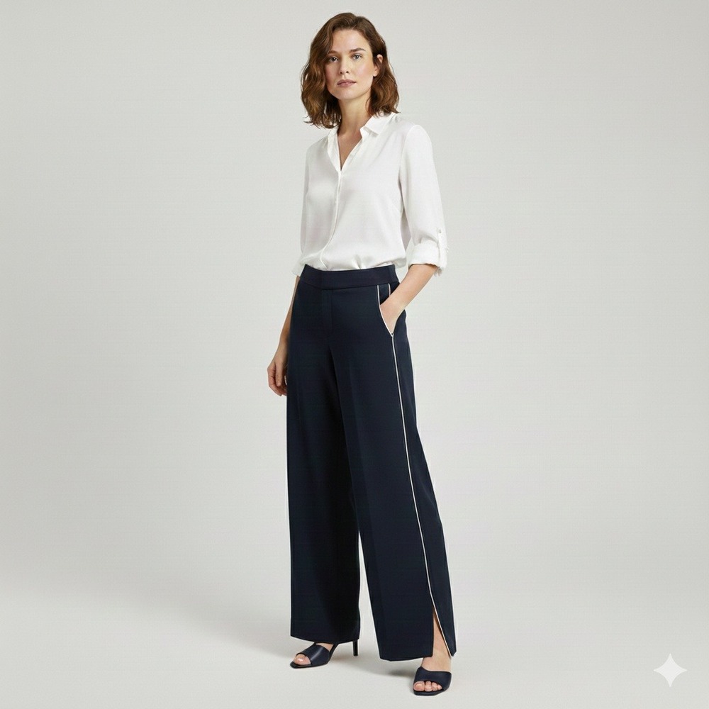 Banana Republic Navy Wide-Leg Pants with Side Stripe